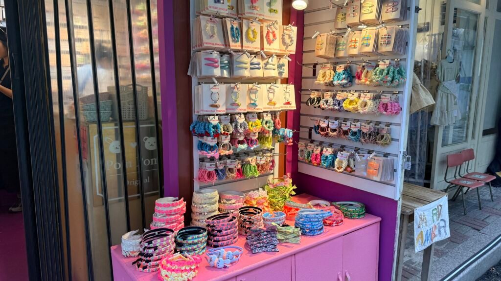 Hair accessories displayed at a street stall in Namdaemun Market