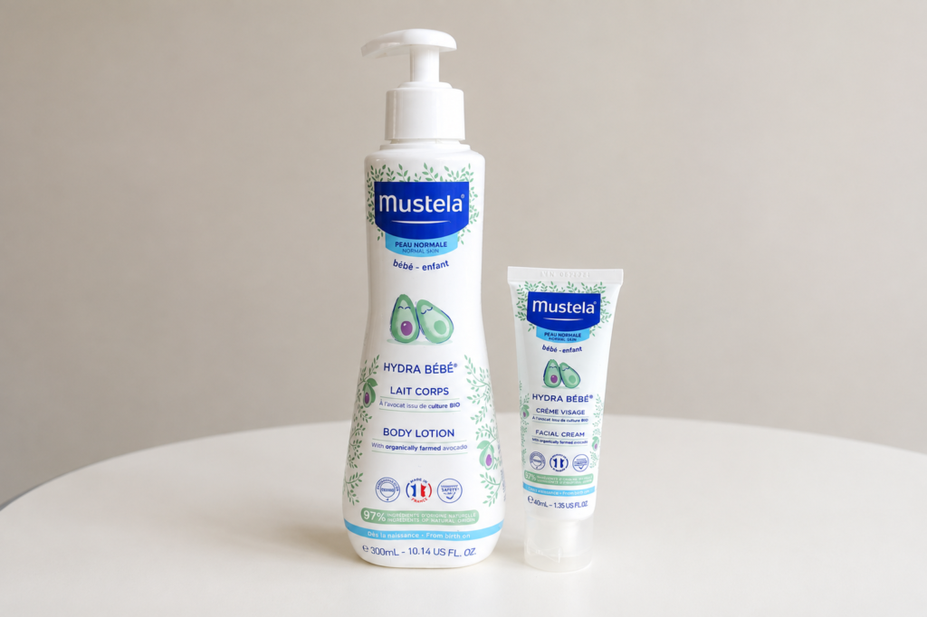 Mustela baby lotion and facial cream used in Korea