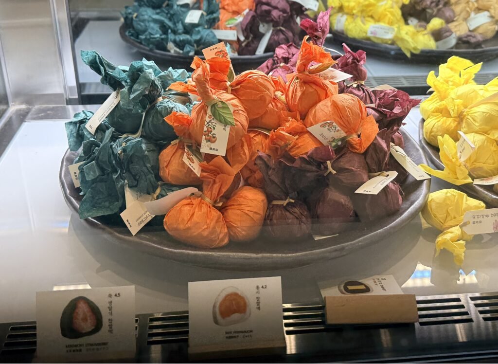 Packaged Hanjeongseon fruit mochi in the display case